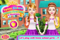 교실에서 쌍둥이 자매 소녀 학교 첫날 Screen Shot 0