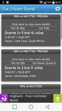 Cricket Live Score Screen Shot 1