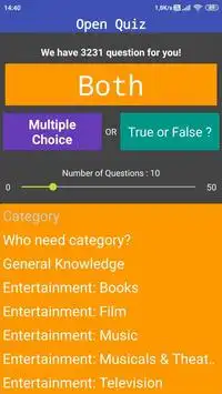 Open Quiz : Free Travia Game Multiple Choice & T/F Screen Shot 2