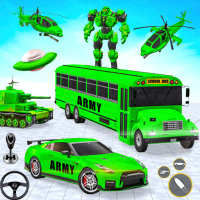 Army School Bus Robot Car Game