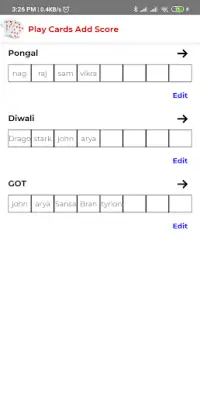 Play Cards Score Board - Add Scores Screen Shot 2
