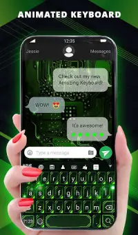Green Light Cyber Circuit Wallpaper and Keyboard Screen Shot 1