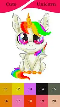 Kawaii Unicorn Pixel Art - Color by number Screen Shot 3