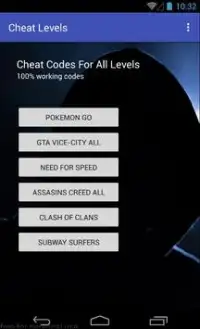 Cheat Codes Levels Screen Shot 0
