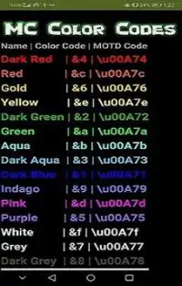 Minecraft Color Codes Screen Shot 1