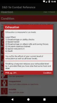 D&D 5e Combat Reference Screen Shot 2