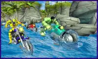 Superheroes Water Surfer Bike Racing Screen Shot 2