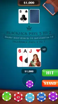 Blackjack 21 - casino card game Screen Shot 3