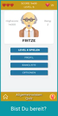 Allgemeinwissen Quiz App - kostenloses Quizspiel Screen Shot 0