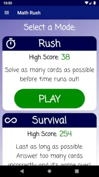 Math Rush Quiz Card Game Screen Shot 1