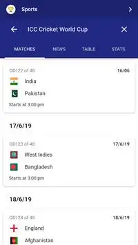 Cricket World Cup 2019 -Live Matches, Stats, Score Screen Shot 4