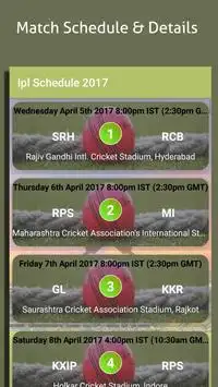 IPL 2017 Schedule Screen Shot 3
