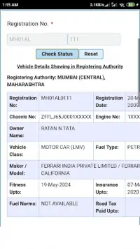 Vehicle registration details Screen Shot 0