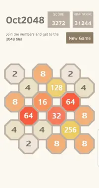 Oct 2048: moving tiles in 8 directions <No Ads> Screen Shot 1