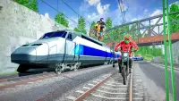 Tricky Bike Stunt vs Train Racing Game Screen Shot 1