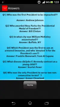 US Presidents Trivia Screen Shot 3