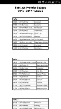 Barclays 2016-2017 Fixtures Screen Shot 0