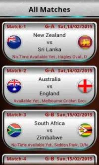 Cricket Cup 2015 Fixtures Screen Shot 1