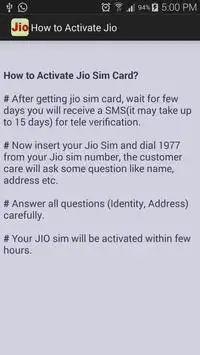 Free SIM For JIO Screen Shot 3