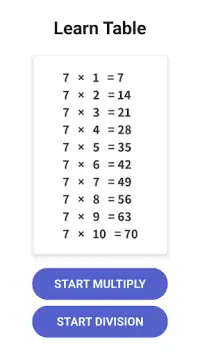 جدول الضرب - تعلم الرياضيات Screen Shot 0
