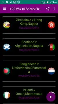 T20 WC SCORE/FIXTURE 2016 Screen Shot 0