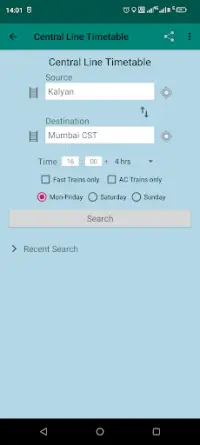 Mumbai Local Train Timetable Screen Shot 1