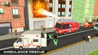 Blocky US Fire Truck & Army Ambulance Rescue Game Screen Shot 2