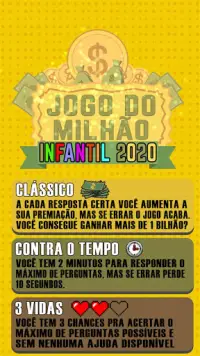 Jogo do milhão infantil 2020 show de perguntas Screen Shot 2