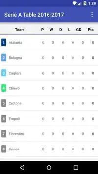 Serie A Table 2016-2017 Screen Shot 0