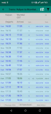 Mumbai Local Train Timetable Screen Shot 2