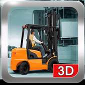 Forklift memuat truk. Forklift mengemudi parkir.