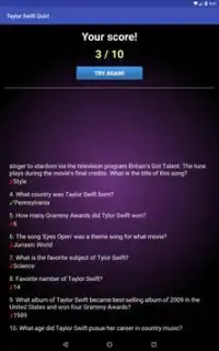 Quiz of Taylor Swift Screen Shot 9