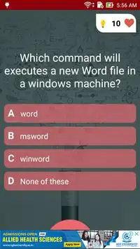 Free MS-Word Test Quiz Screen Shot 1