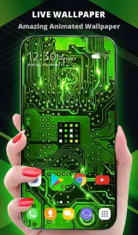 Green Light Cyber Circuit Wallpaper and Keyboard Screen Shot 0