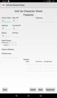 DnD 5e Character Sheet Screen Shot 1