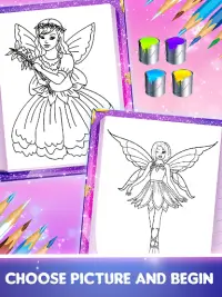 Little Princess Fairy Drawing Coloring Book Pages Screen Shot 0