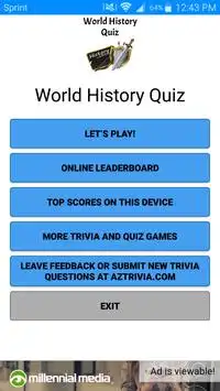 World History Quiz Screen Shot 2