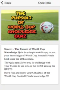 Soccer – The Pursuit of World Cup Knowledge Quiz Screen Shot 1