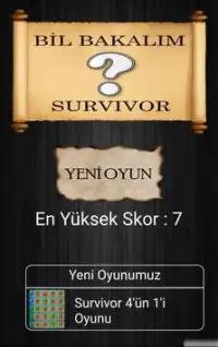 Survivor Bil Bakalım Oyunu Screen Shot 0