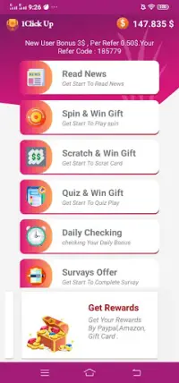1Click Up Rewards and Free Gift Cards Screen Shot 1