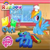 Rainbow Dash cooking M And M cake