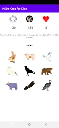 KODs Quiz for Kids (Birds & Animals) Screen Shot 1