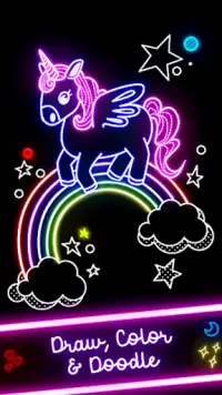 Unicorn Doodle Glow Coloring & Drawing Screen Shot 3