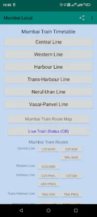 Mumbai Local Train Timetable Screen Shot 0