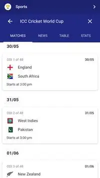 Cricket World Cup 2019 -Live Matches, Stats, Score Screen Shot 6