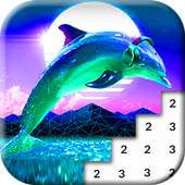 Dolphin Coloring Book: Vaporwave Pixel Art