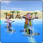 Kids Bicycle Race Water Surfing