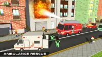 Blocky US Fire Truck & Army Ambulance Rescue Game Screen Shot 15