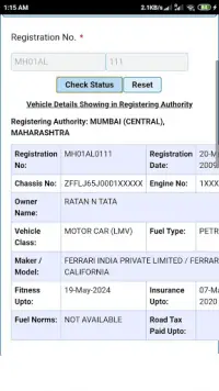 Vehicle registration details Screen Shot 0