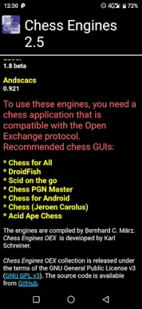 Chess Engines OEX Screen Shot 1